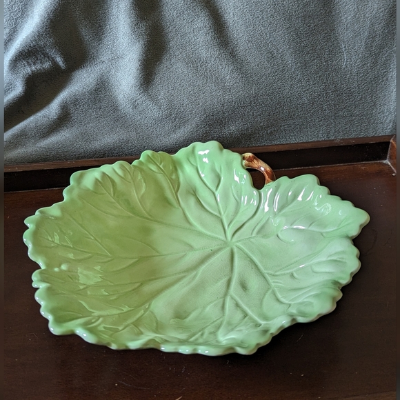 Vintage Carlton Ware Large Light Green Leaf Bowl~Twig Handle~Staffordshire~9.5”L - Picture 5 of 6